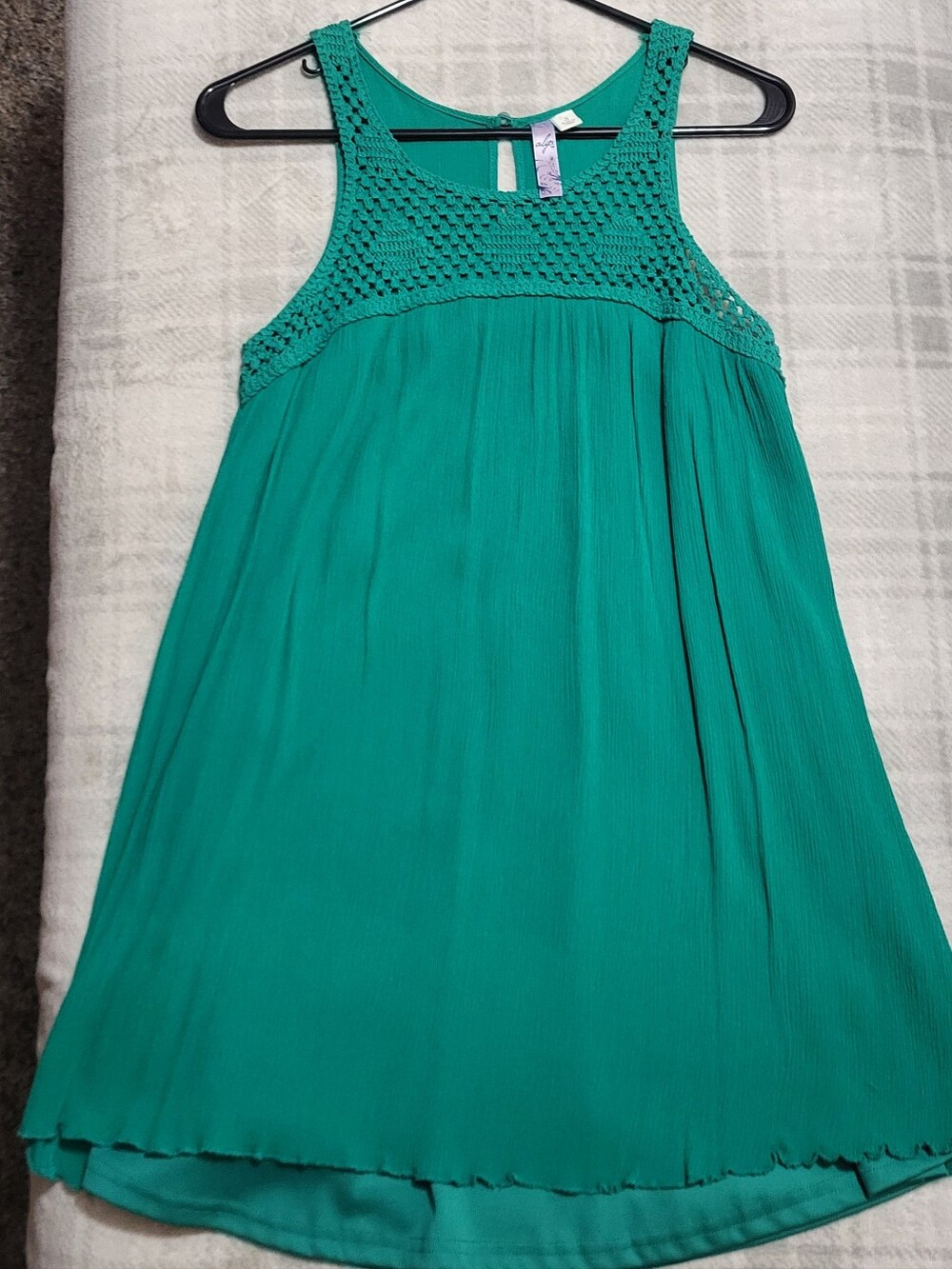 Teal Crochet Yoke Mini Sundress Sz Small